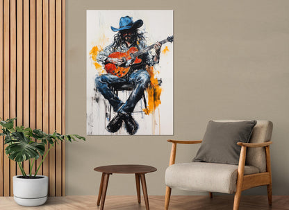Cowboy Guitar Canvas – Abstract Guitar Print Framed Canvas Art Ready to Hang