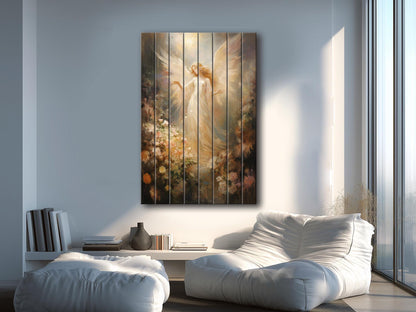 Angel Wood Print – Rustic Spiritual Art on Natural Wood Planks | Religious Wall Decor