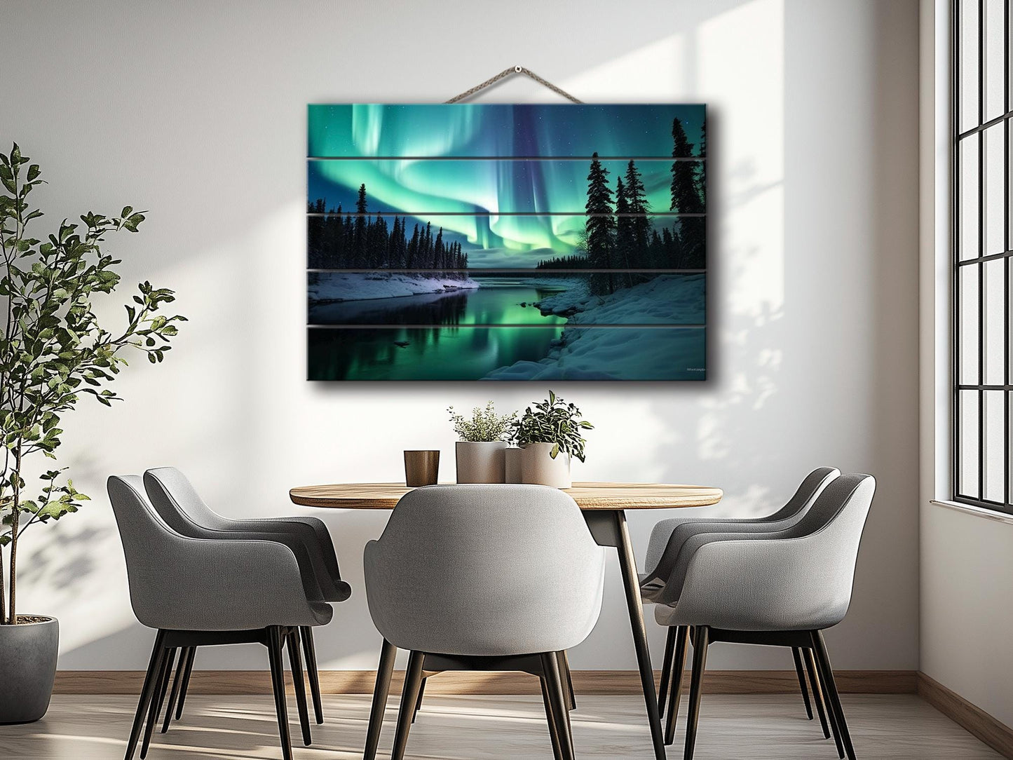 Northern Lights Wall Art – Wooden Wall Decor with Aurora Borealis Landscape