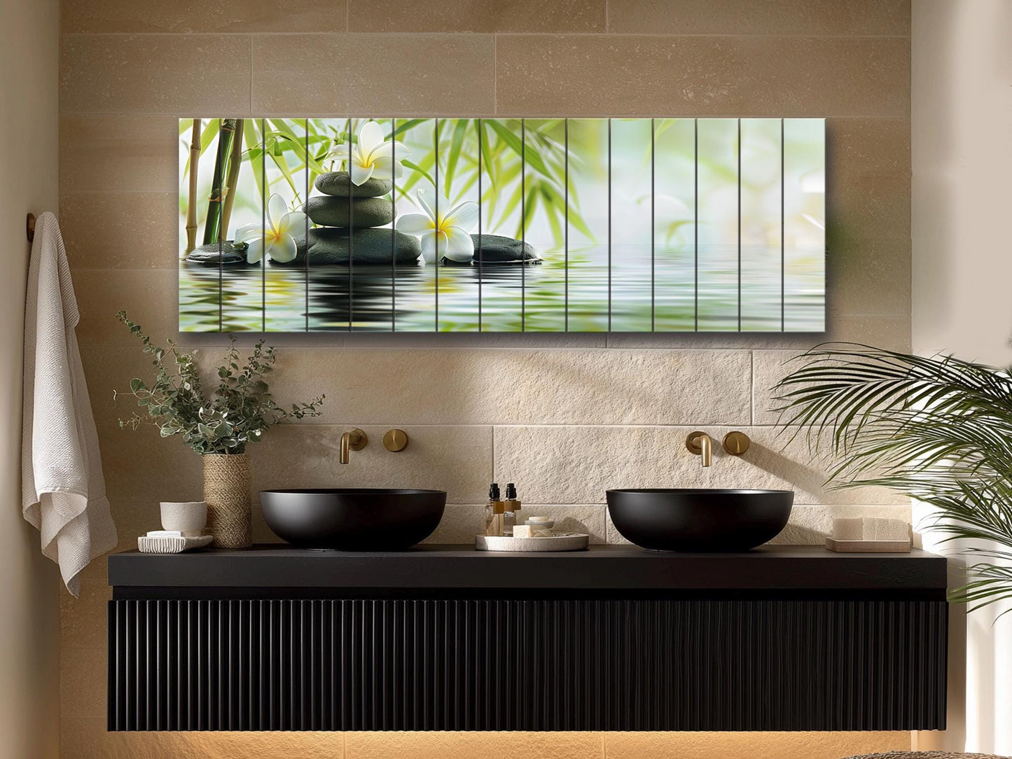 Bamboo Spa Wall Art – Natural Wood Decor | Calming Zen Wall Hanging Print