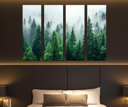 Foggy Forest Canvas Art – Pine Forest Wall Art | Framed Gallery Wrapped Canvas Print