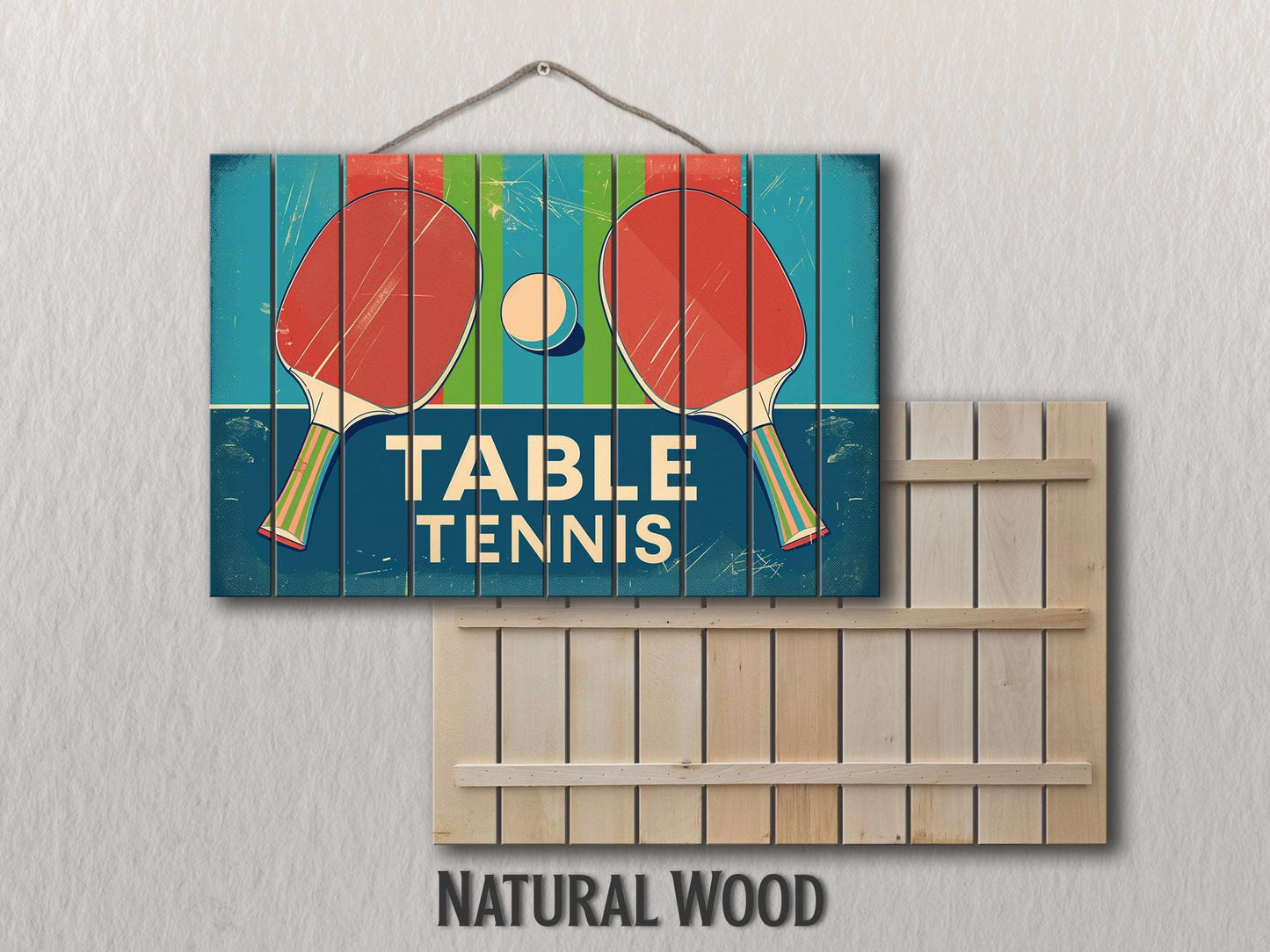 Vintage Table Tennis Art – Rustic Natural Wood Print | Unique Sports Gift
