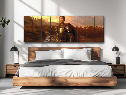 Julius Caesar Wood Print – Roman Wall Art Crossing Rubicon Painting on Wood Planks