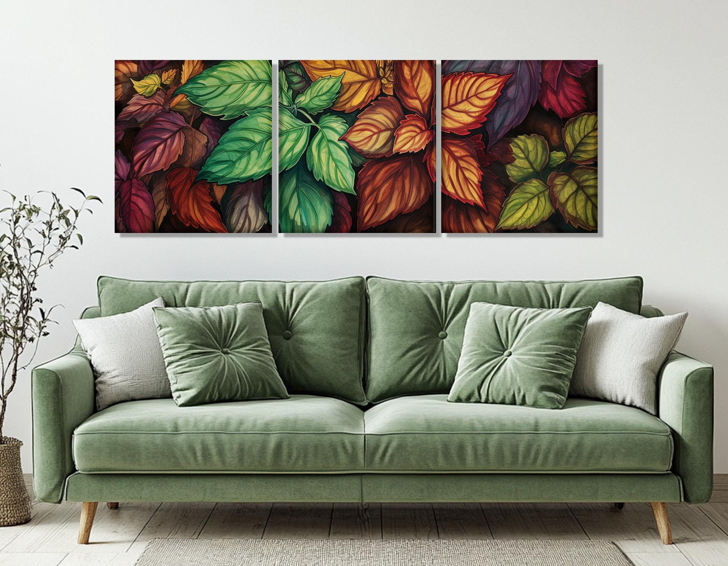 Retro Canvas Art - Colorful Leaf Wall Art Framed Print | Rustic Wildflowers Decor
