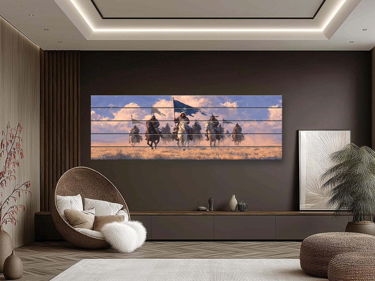 Genghis Khan Wood Print - Mongol Army Art on Natural Wood Texture | Ready to Hang