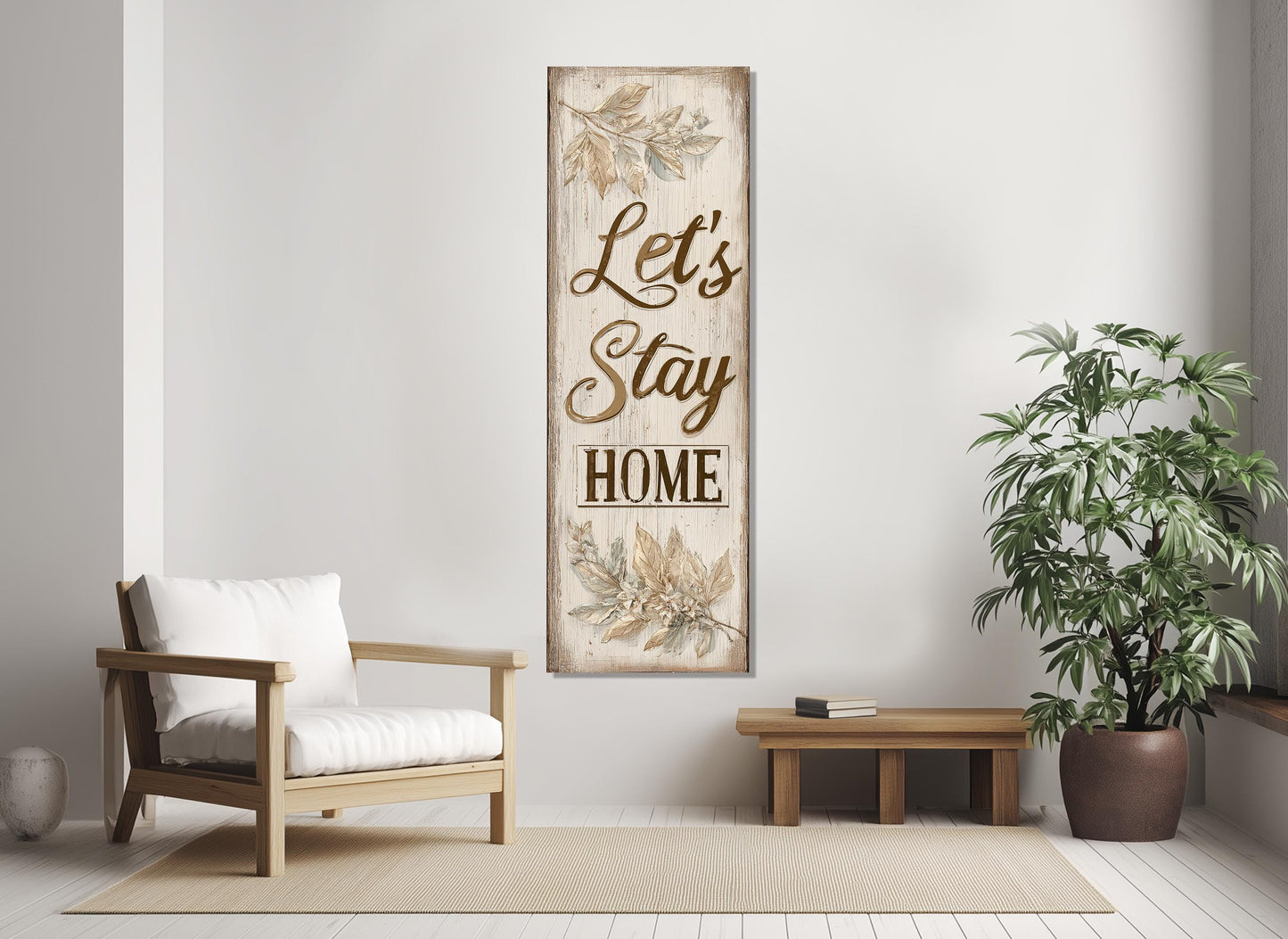 Let's Stay Home Canvas Rustic Framed Canvas Print - Cozy Wall Decor Ready to Hang