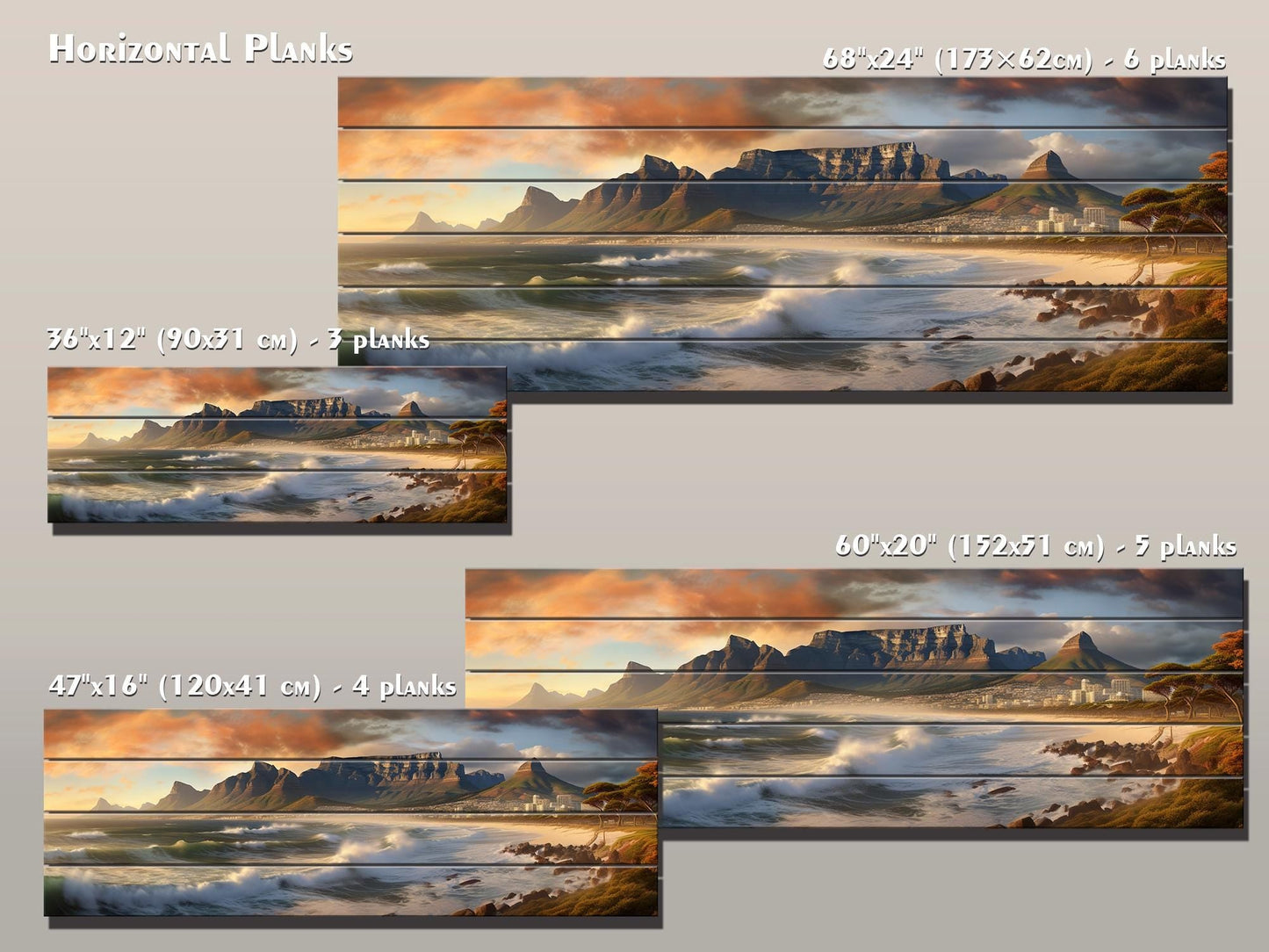 Cape Town Wood Wall Art – Rustic Abstract Skyline Print on Wood Planks