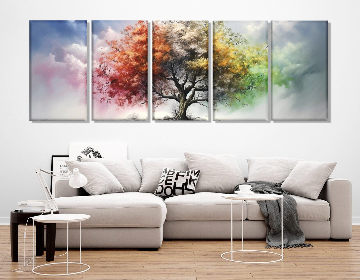 Four Season Tree Canvas - Colorful Cotton Print | Framed Gallery Wrapped Wall Art