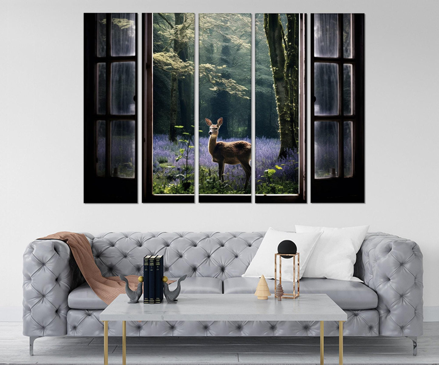 Fantasy Forest Canvas Print - Window Canvas Art With Abstract Deer Wall Decor