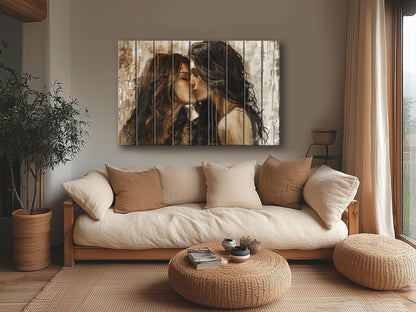 Abstract LGBT Kiss Painting Printed on Natural Wood, Erotic Wall Art, LGBT Sexy Wall Art, Gay Wall Decor, Wood in Interior, Wood Wall Art