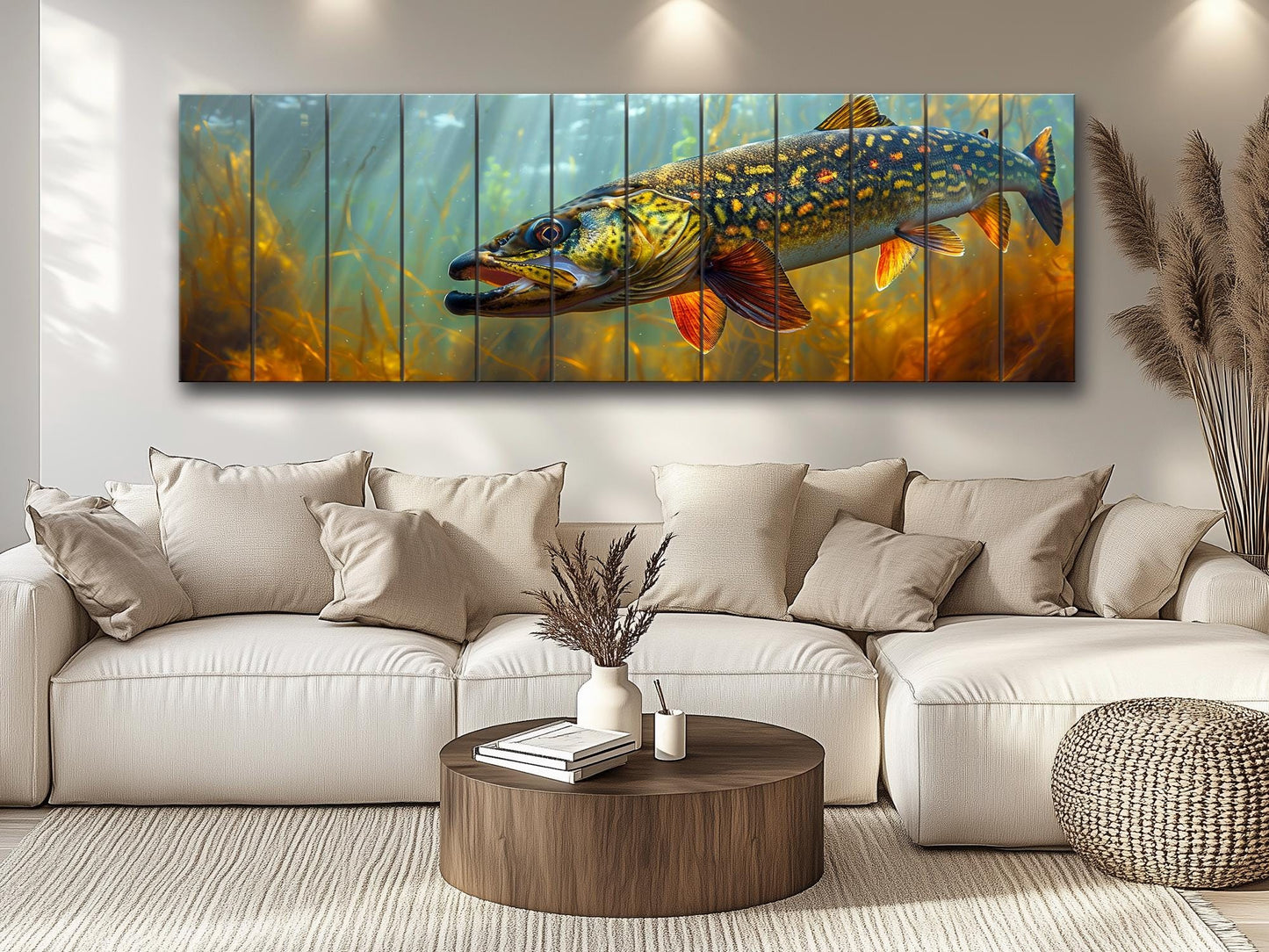Northern Pike Wall Art – Rustic Fishing Wall Decor on Natural Wood Planks