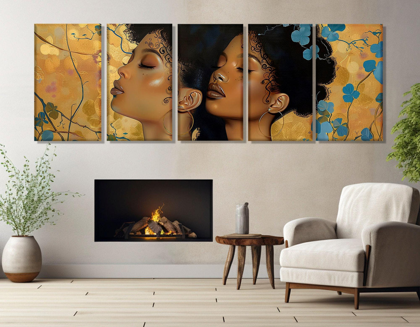 Abstract Ebony Women Canvas - Framed Cotton Print | Gustav Klimt Style Wall Art