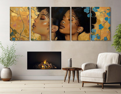 Abstract Ebony Women Canvas - Framed Cotton Print | Gustav Klimt Style Wall Art