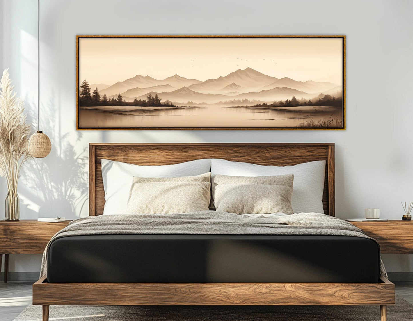 Sepia Forest Lake Canvas – Mountain Landscape Art | Framed & Ready to Hang