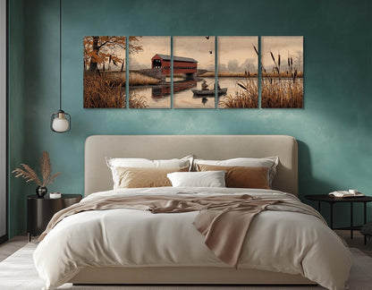 Sachs Bridge Canvas Print, River Fishing Wall Art, Fishing Cabin Decor, Framed and Ready to Hang