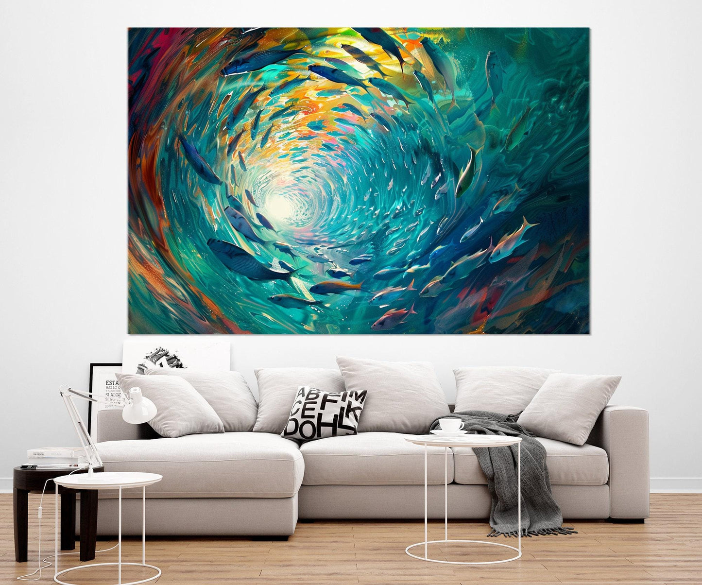 School of Fish Canvas Print – Abstract Underwater Wall Art | Framed Canvas Ready to Hang