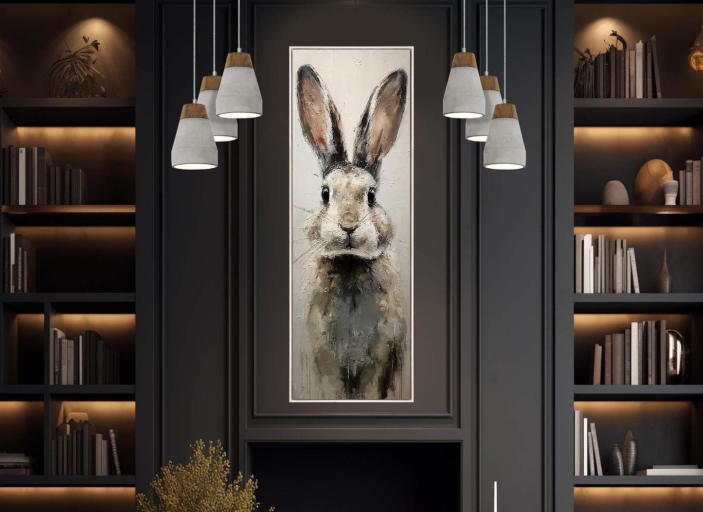 Rabbit Canvas Print - Beige Gray Rabbit Art | Rustic Wall Art Framed & Ready to Hang