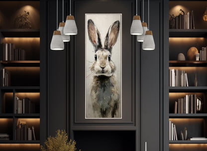 Rabbit Canvas Print - Beige Gray Rabbit Art | Rustic Wall Art Framed & Ready to Hang