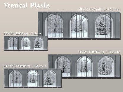Winter Windows Print on Wood – Snowy Landscape Wall Art, Rustic White Arched Window Decor