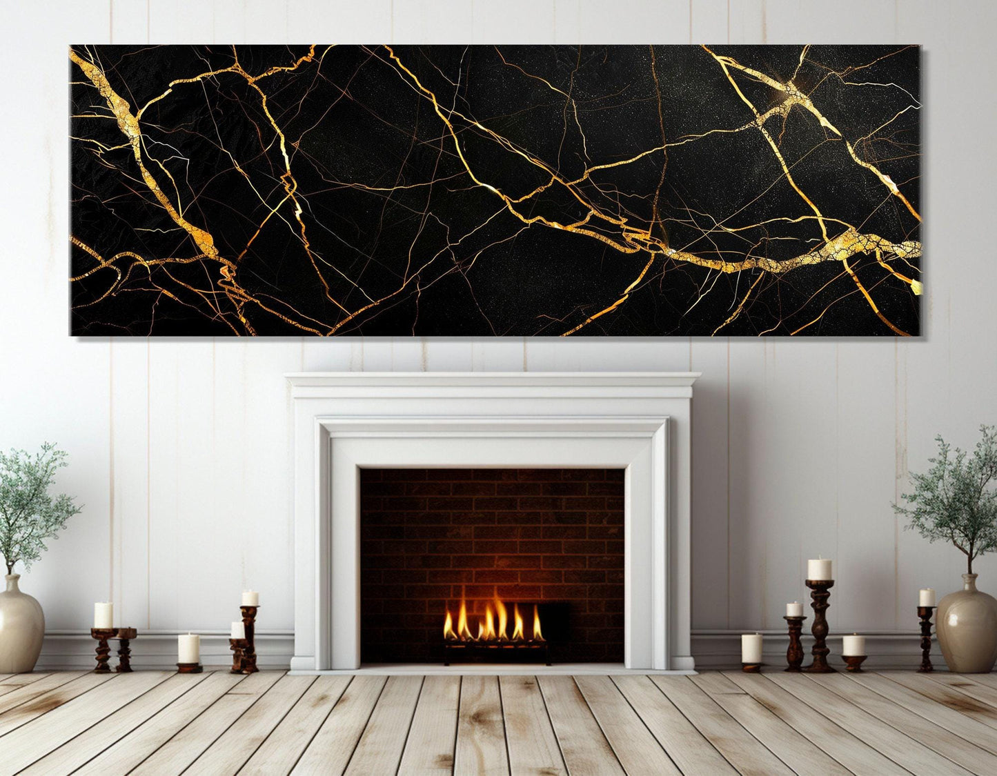 Black Gold Marble Canvas | Modern Wall Art - Framed Canvas Print Ready to Hang