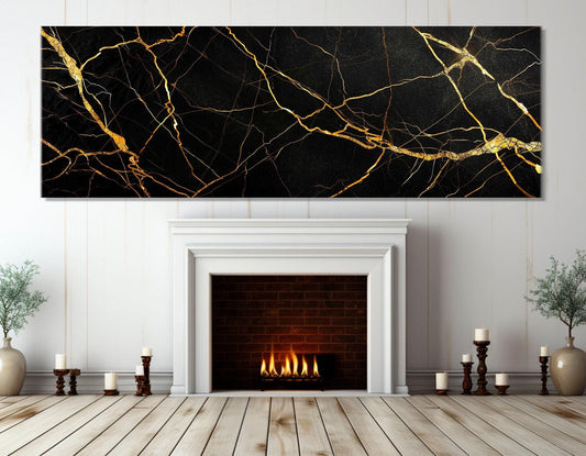 Black Gold Marble Canvas | Modern Wall Art - Framed Canvas Print Ready to Hang