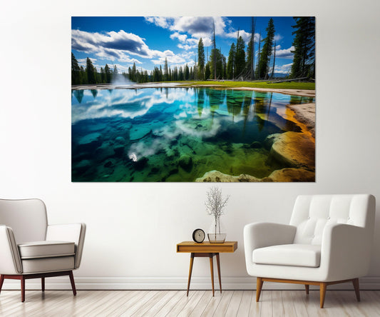 Yellowstone Lake Painting – National Park Canvas Print | Framed & Ready to Hang Art