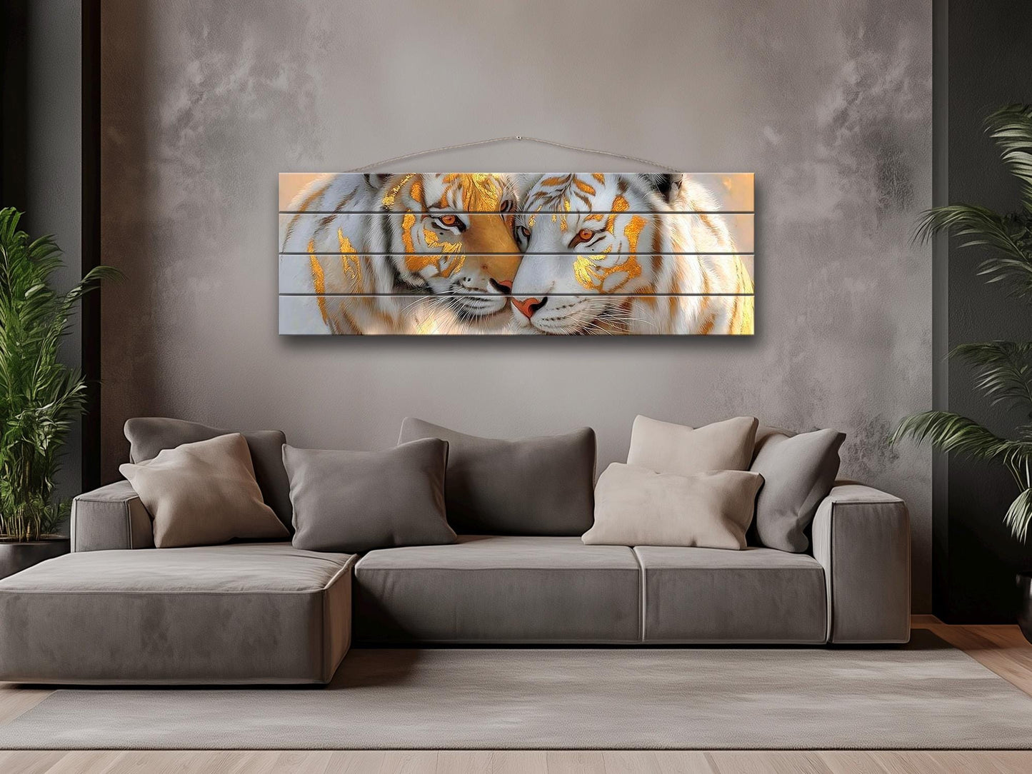 Majestic Tigers Print on Wood, Romantic Wildlife Painting, Exotic Wall Decor