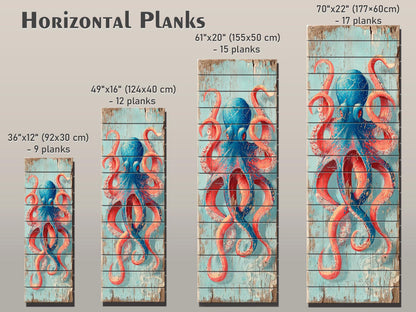 Octopus Wood Art – Colorful Nautical Wall Art | Coastal Sea Painting on Natural Wood