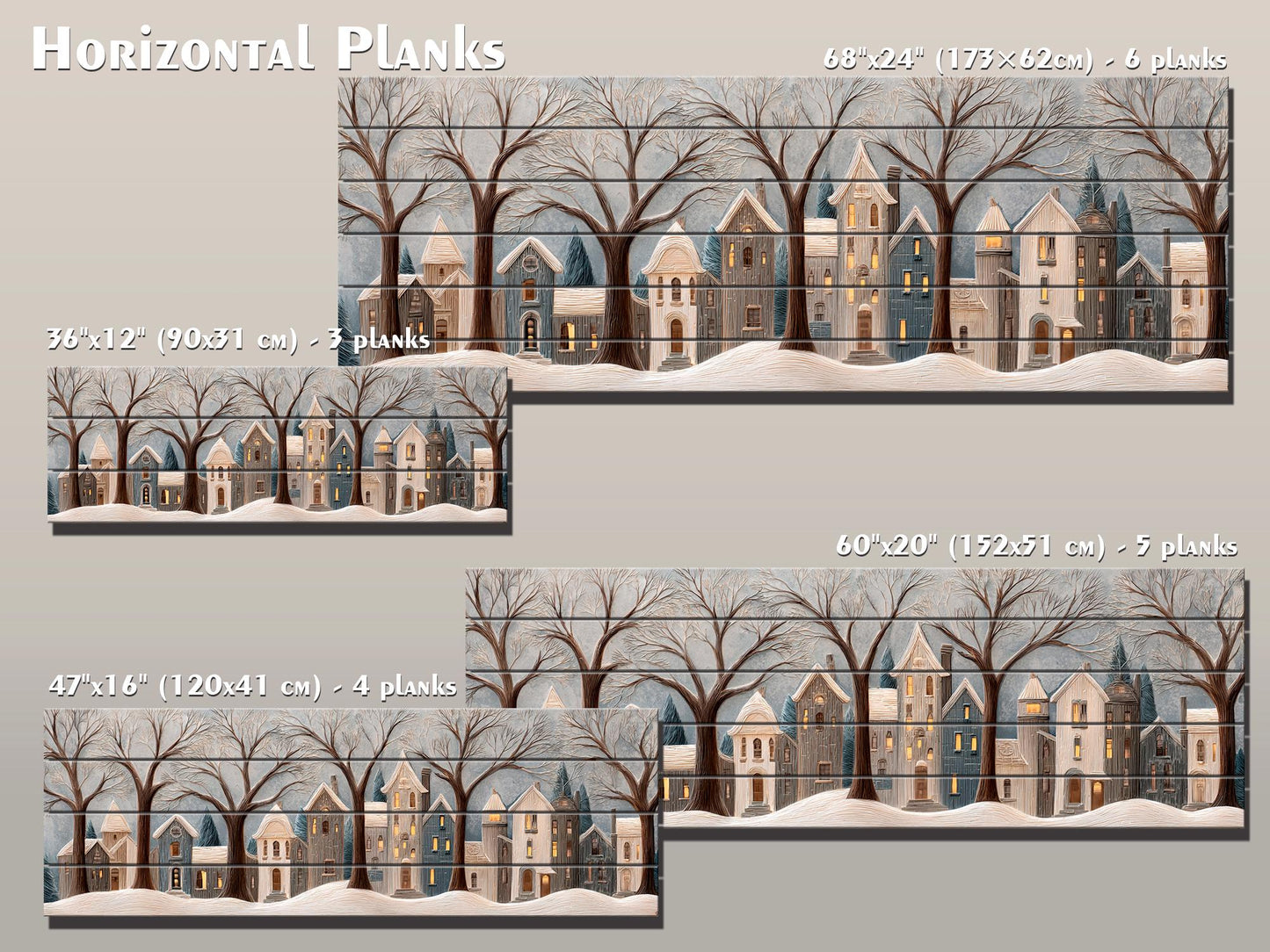 Winter Village Wood Art - Rustic Wood Decor | Seasonal Wooden Wall Art