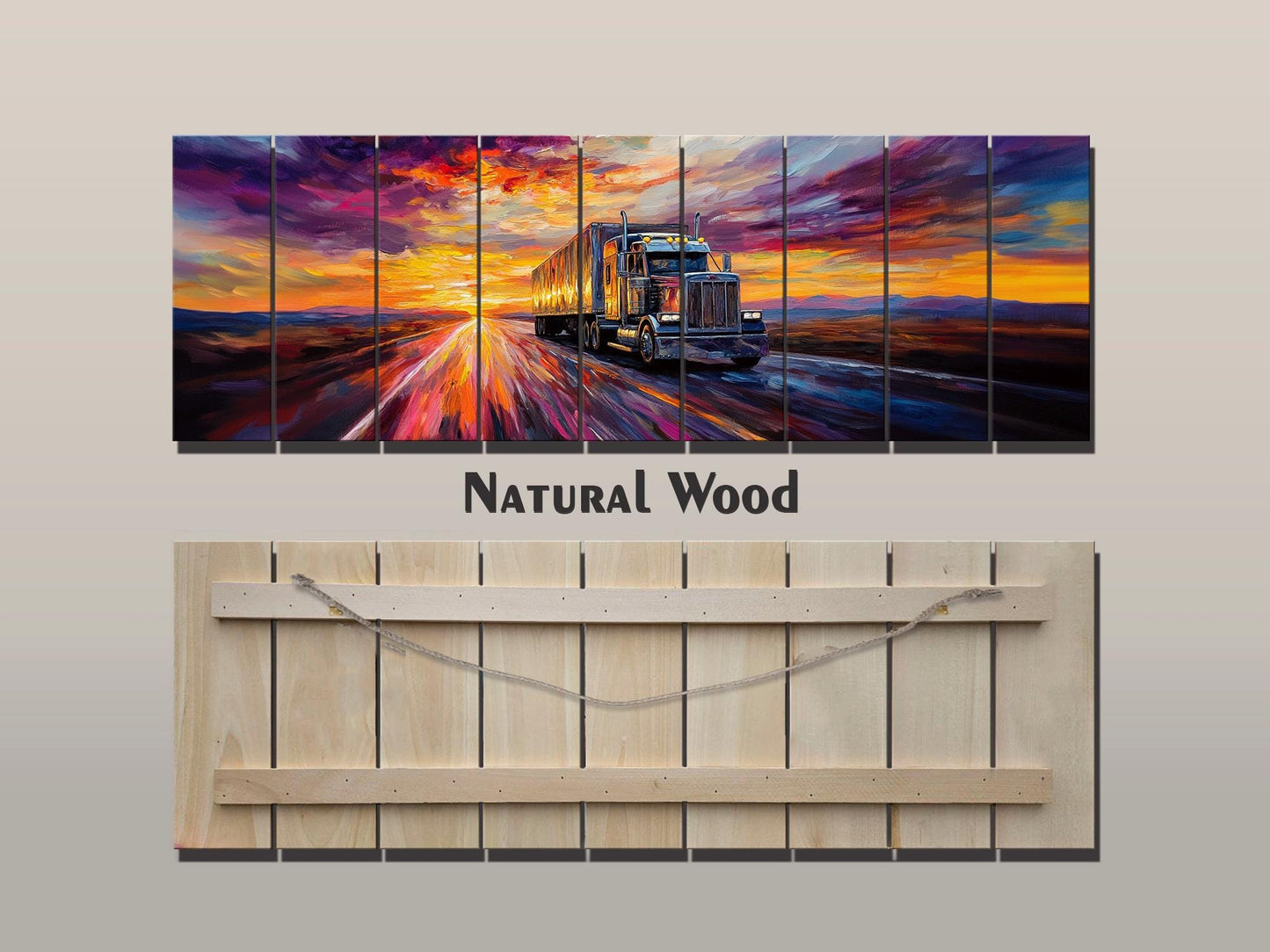 Truck on Highway Print On Natural Wood - Logistics Wall Art