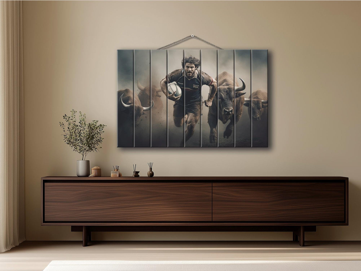 Rugby Wall Art – Abstract Rugby Painting on Natural Wood | Rustic & Modern Decor