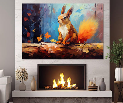 Squirrel Wall Art - Autumn Forest Abstract Animal Painting | Framed Canvas Print Ready to Hang