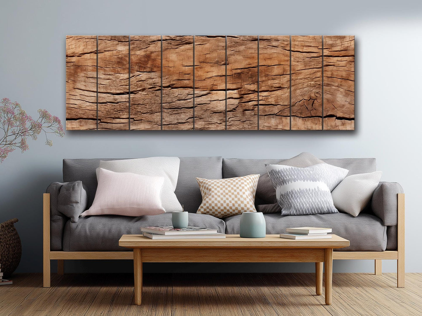 Wood Texture Print – Rustic Wall Art on Natural Wood Planks with Tree Bark Design