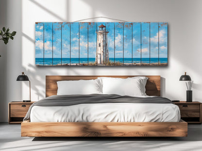 Lighthouse Print Wood – Coastal Wall Art | Rustic Nautical Decor, Serene Seaside Painting