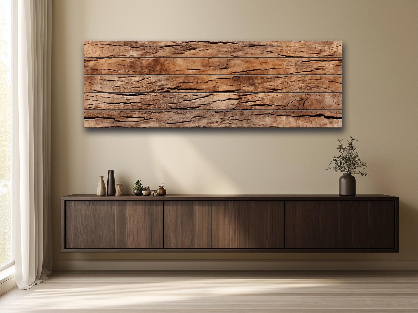 Wood Texture Print – Rustic Wall Art on Natural Wood Planks with Tree Bark Design