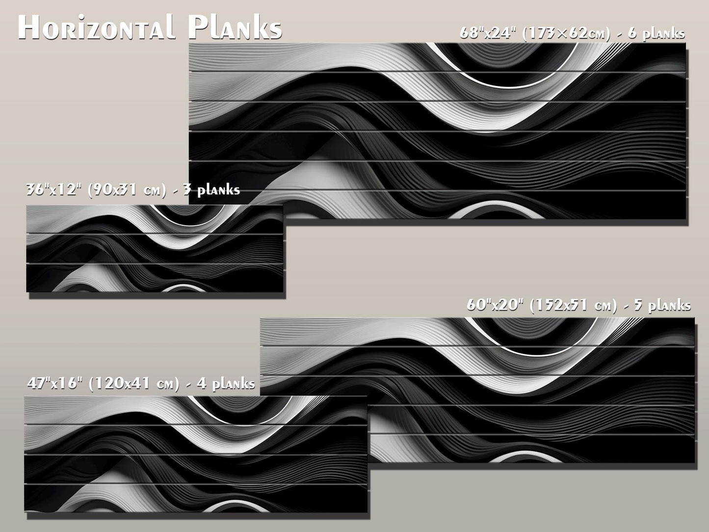 Abstract Wood Art – Black and White Art Print on Natural Wood Planks