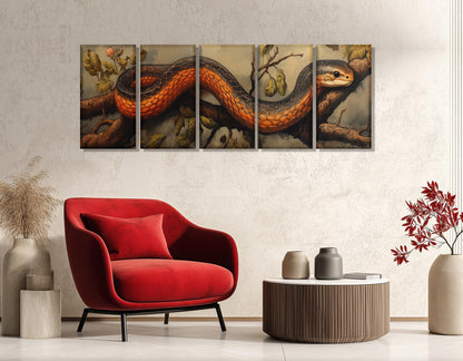 Vintage Snake Artwork Canvas - Framed Cotton Canvas Print | Red Snake Wall Art