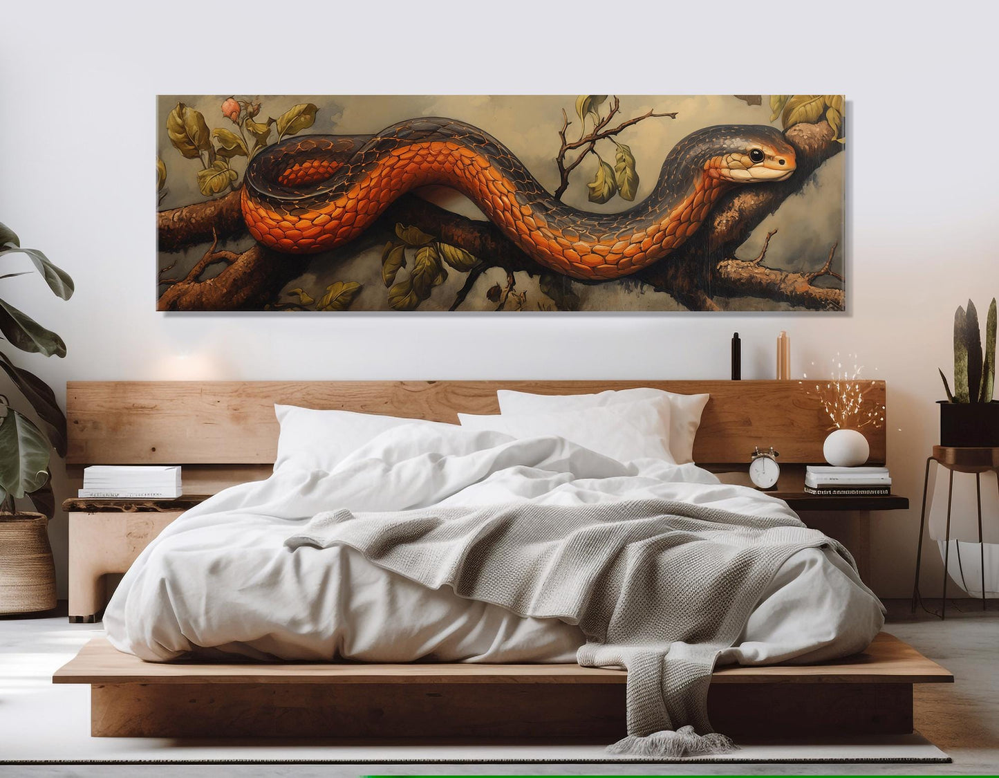 Vintage Snake Artwork Canvas - Framed Cotton Canvas Print | Red Snake Wall Art