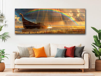 Noah's Ark Wall Art – Natural Wood Plank Print | Rustic Farmhouse Decor