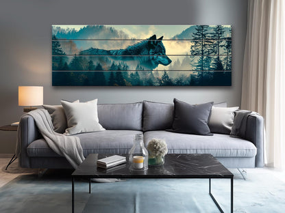 Wolf Wood Wall Art – Howling Wolf On Moon | Natural Wood Art Print