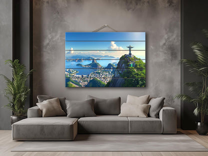 Rio De Janeiro Wall Art - Rustic Wood Plank Artwork Featuring Christ the Redeemer