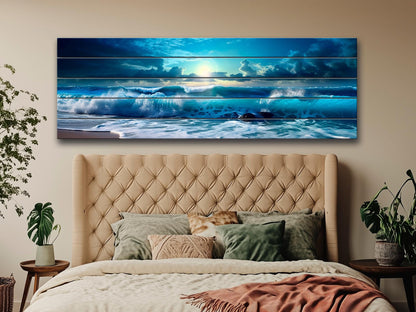 Wood Wall Art – Panoramic Sea Print | Nautical Wooden Wall Decor, Fade Resistant Print