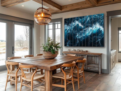 Ocean Wall Art – Deep Blue Waves Print on Wood | Rustic Nautical Decor