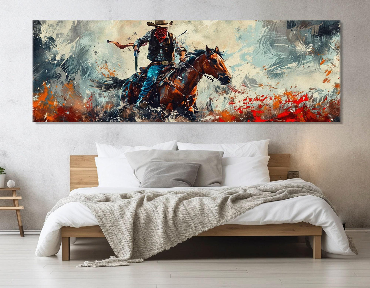 Wild West Wall Art – Cowboy Canvas Print | Retro Western Painting, Framed Canvas Art