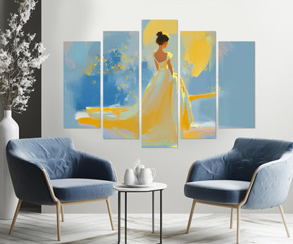 Yellow Dress Canvas Abstract Woman Painting Print – Framed Gallery Wrapped Art