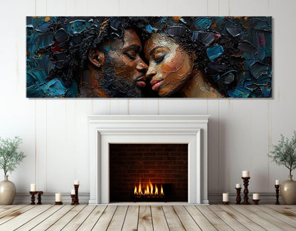 African Couple Painting – Framed Canvas Print | Romantic Wall Art Ready to Hang