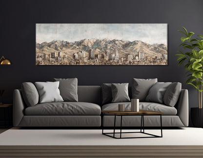 Salt Lake City Canvas Print – Rustic Skyline Wall Art | Framed Gallery Wrapped Canvas