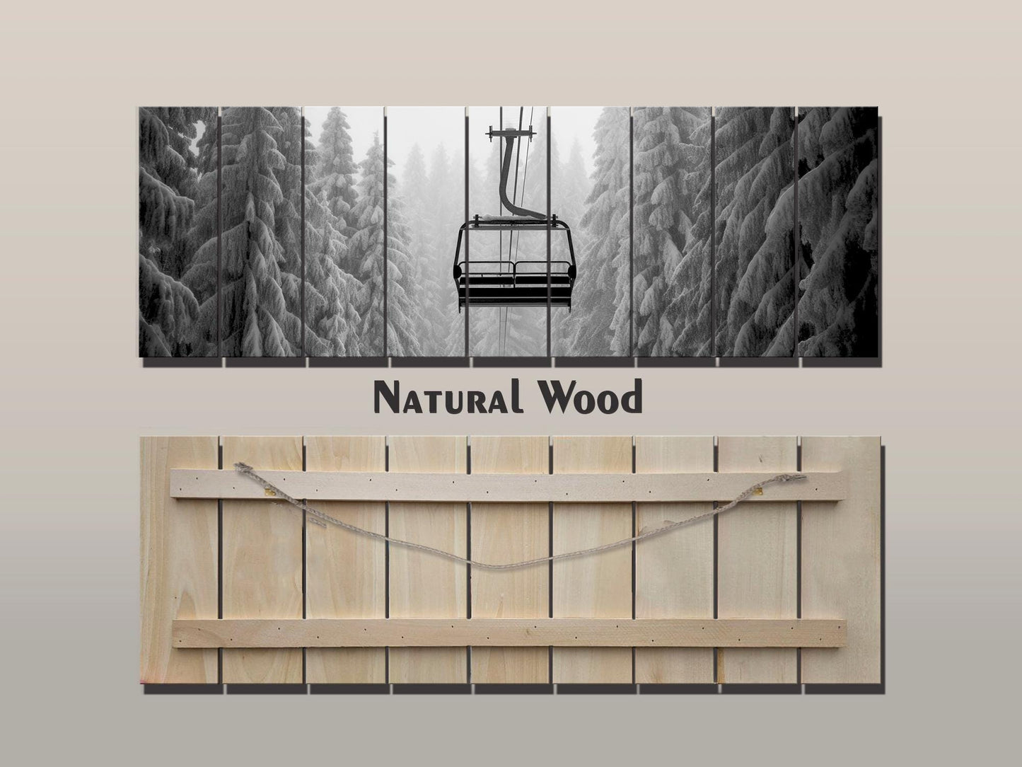 Ski Lift Wall Art – Large Wooden Wall Decor with Natural Wood Print & Rustic Mountain Cabin