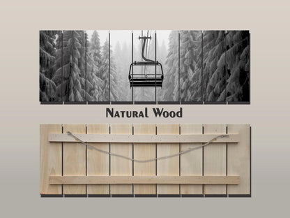 Ski Lift Wall Art – Large Wooden Wall Decor with Natural Wood Print & Rustic Mountain Cabin