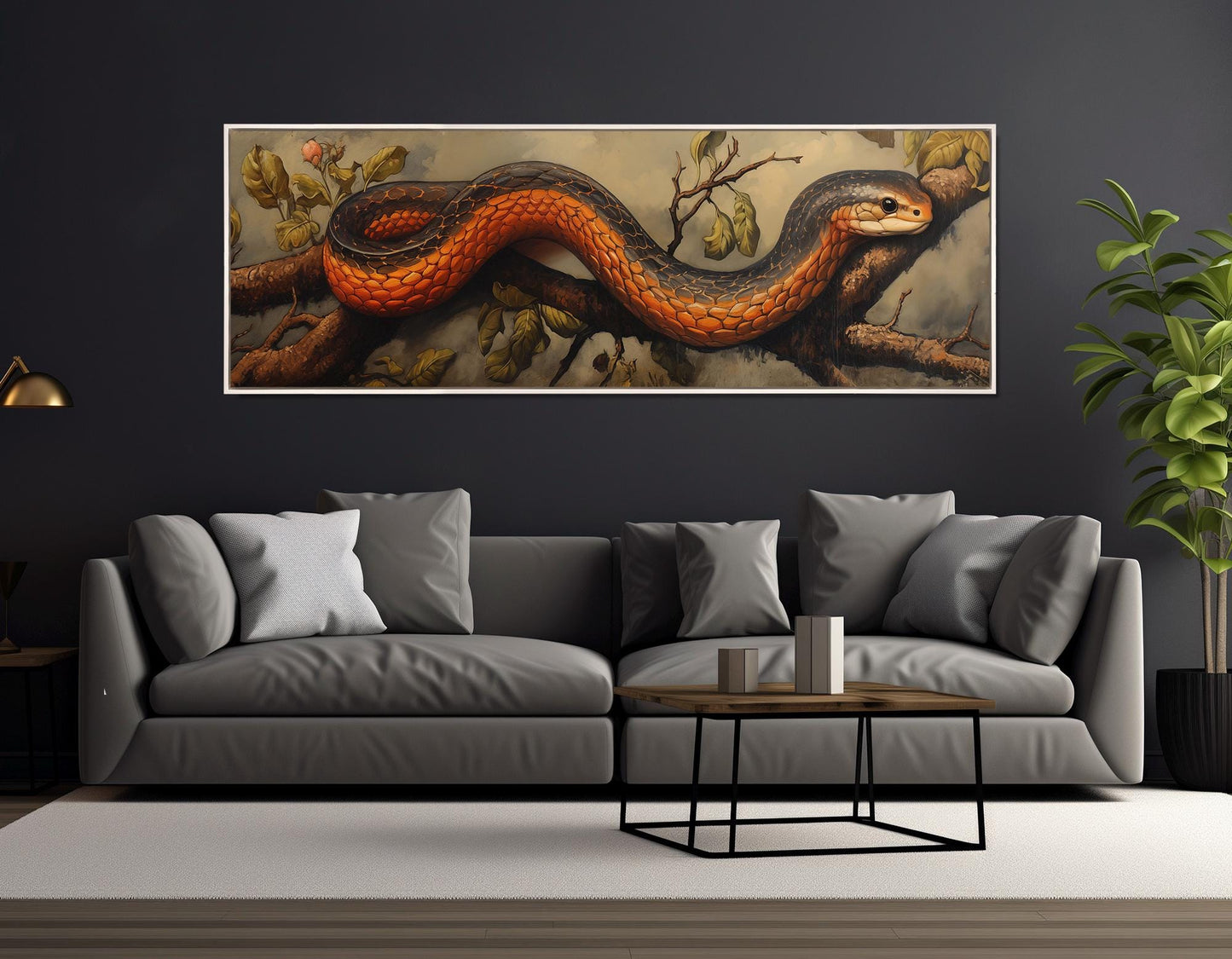 Vintage Snake Artwork Canvas - Framed Cotton Canvas Print | Red Snake Wall Art
